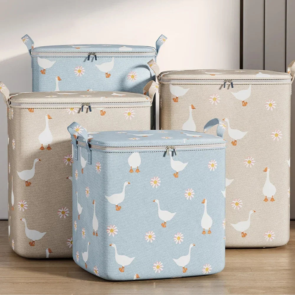 100/140/180L Large-Capacity Quilt Storage Box Wardrobe Clothes Quilt Storage Bag Household Non-Woven Clothing Mobile Luggage