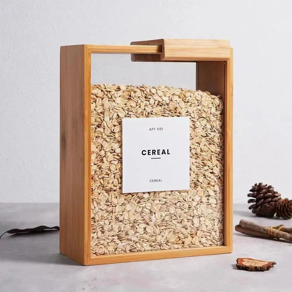 Bamboo Food Dispenser 2L Kitchen Organizer Food Storage Container Cereal Dispenser for Pantry Organizer Organization