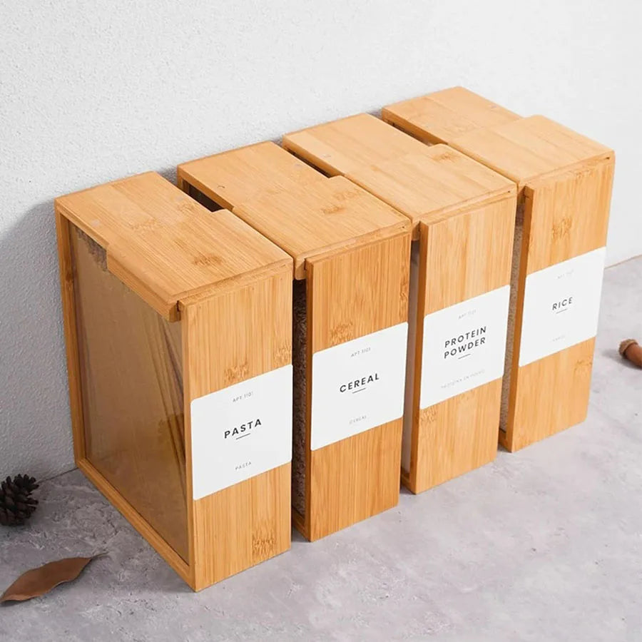 Bamboo Food Dispenser 2L Kitchen Organizer Food Storage Container Cereal Dispenser for Pantry Organizer Organization