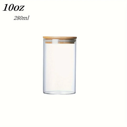 Glass Jar with Bamboo Lid 280Ml 10Oz Glass Food Storage Container, Suitable for Kitchen Spice Jars, Coffee Jars, Dried Fruit Jar