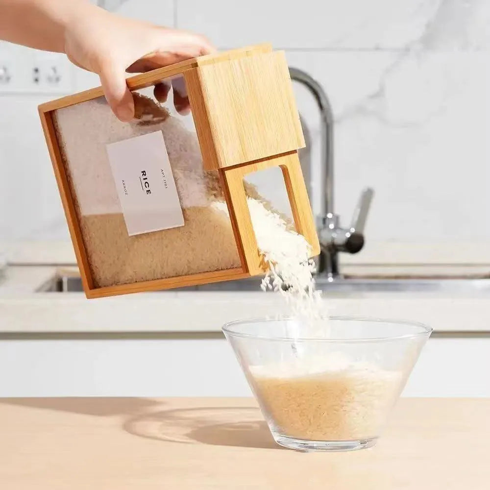 Bamboo Food Dispenser 2L Kitchen Organizer Food Storage Container Cereal Dispenser for Pantry Organizer Organization