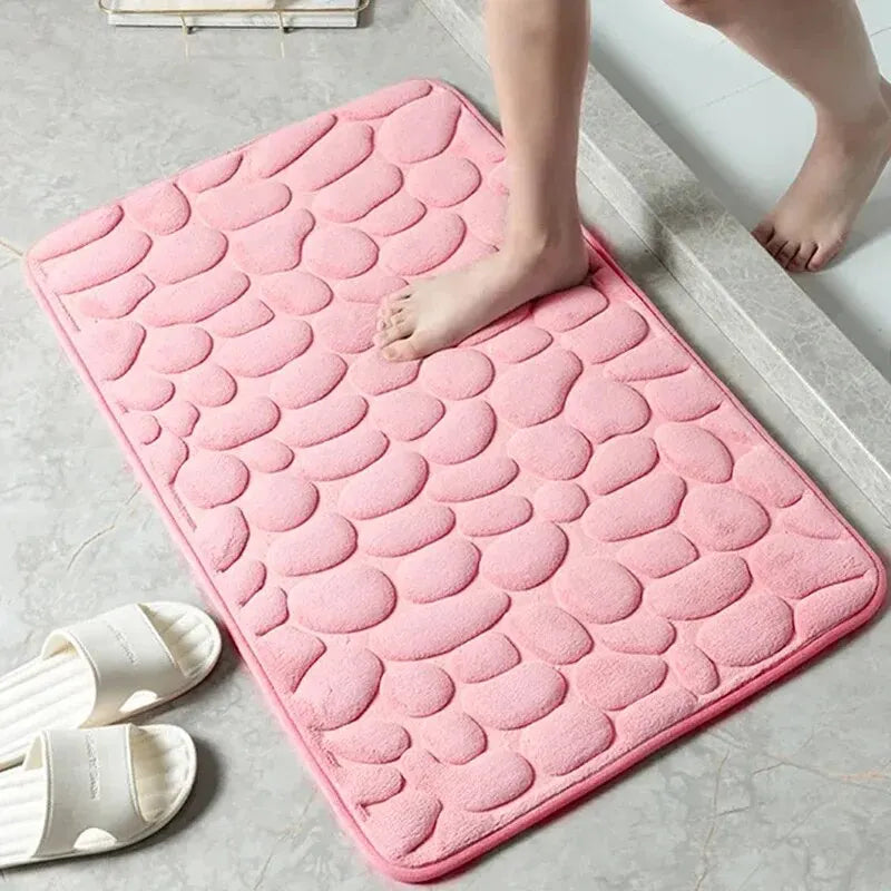 1Pc Embossed Fiber Carpet, Bathroom Living Room anti Slip Mat, Pebble Floor Mat, Household Items