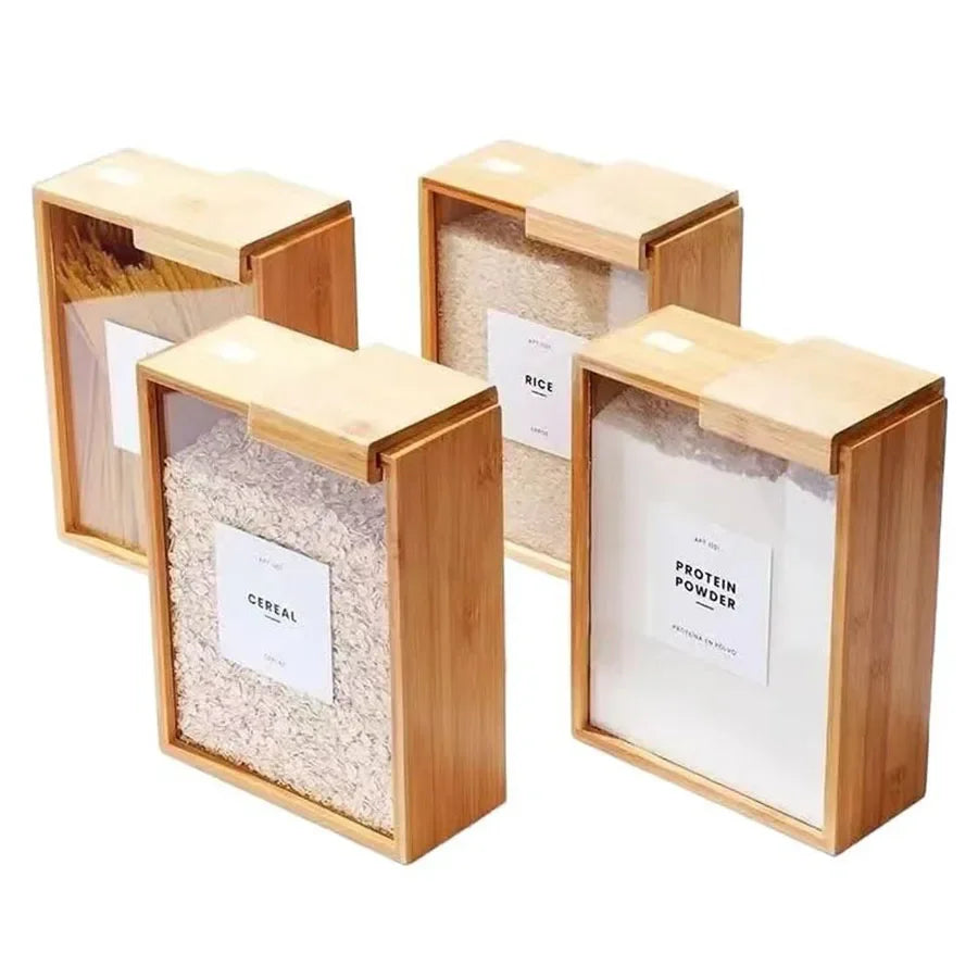 Bamboo Food Dispenser 2L Kitchen Organizer Food Storage Container Cereal Dispenser for Pantry Organizer Organization