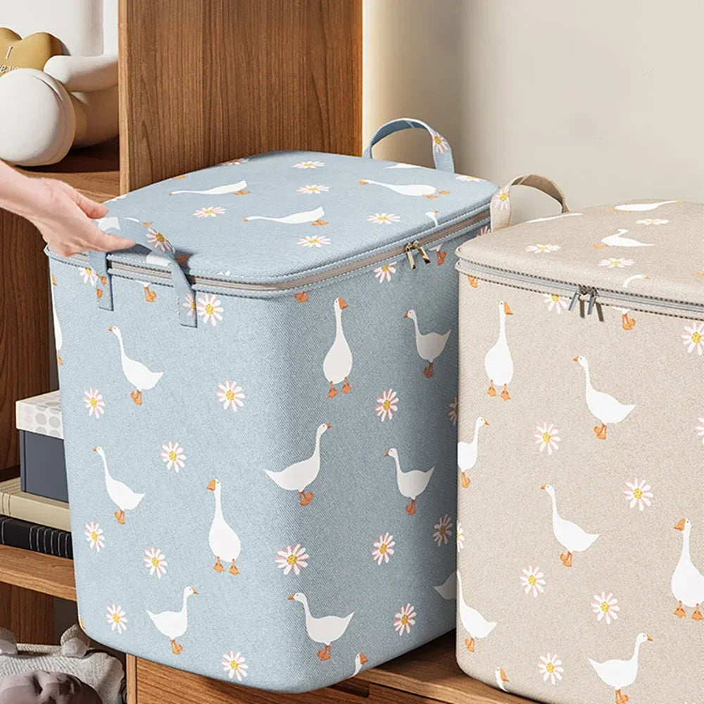 100/140/180L Large-Capacity Quilt Storage Box Wardrobe Clothes Quilt Storage Bag Household Non-Woven Clothing Mobile Luggage